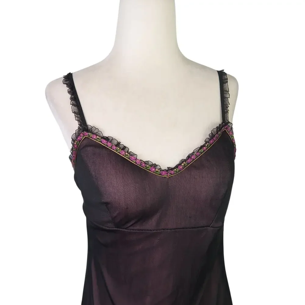 Vintage Y2K Rampage Black Sheer Mesh Slip Babydoll Mini Dress S - Picture 2 of 7